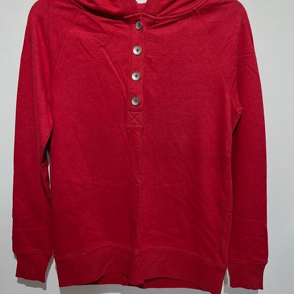 Sonoma Women's Red Quarter Button Long Sleeve Hooded Pullover Sweatshirt XS NWT - Picture 1 of 7